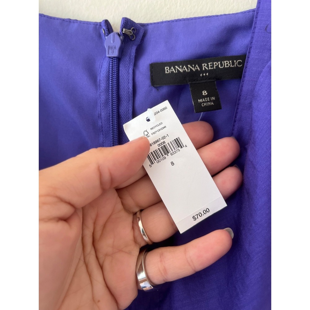 Banana Republic Sz 8 Pleated Purple Camisole Tank Top Lined Back Zip Tencel - Picture 6 of 11